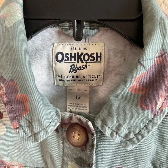 OshKosh B'Gosh Girls Green Floral 100% Cotton Denim Jacket Size 12 - Picture 3 of 5